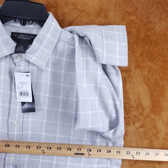 BLOOMINGDALES Shirt Mens Medium Gray Check Button Up Long Sleeve Flannel - Picture 5 of 7